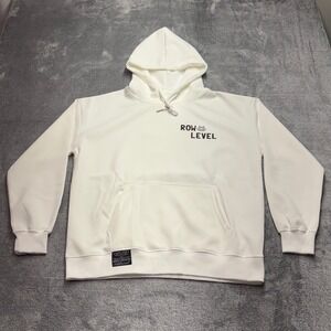 Row Level Hoodie Mens S White Excellent Graphic Streetwear Pullover Sweatshirt